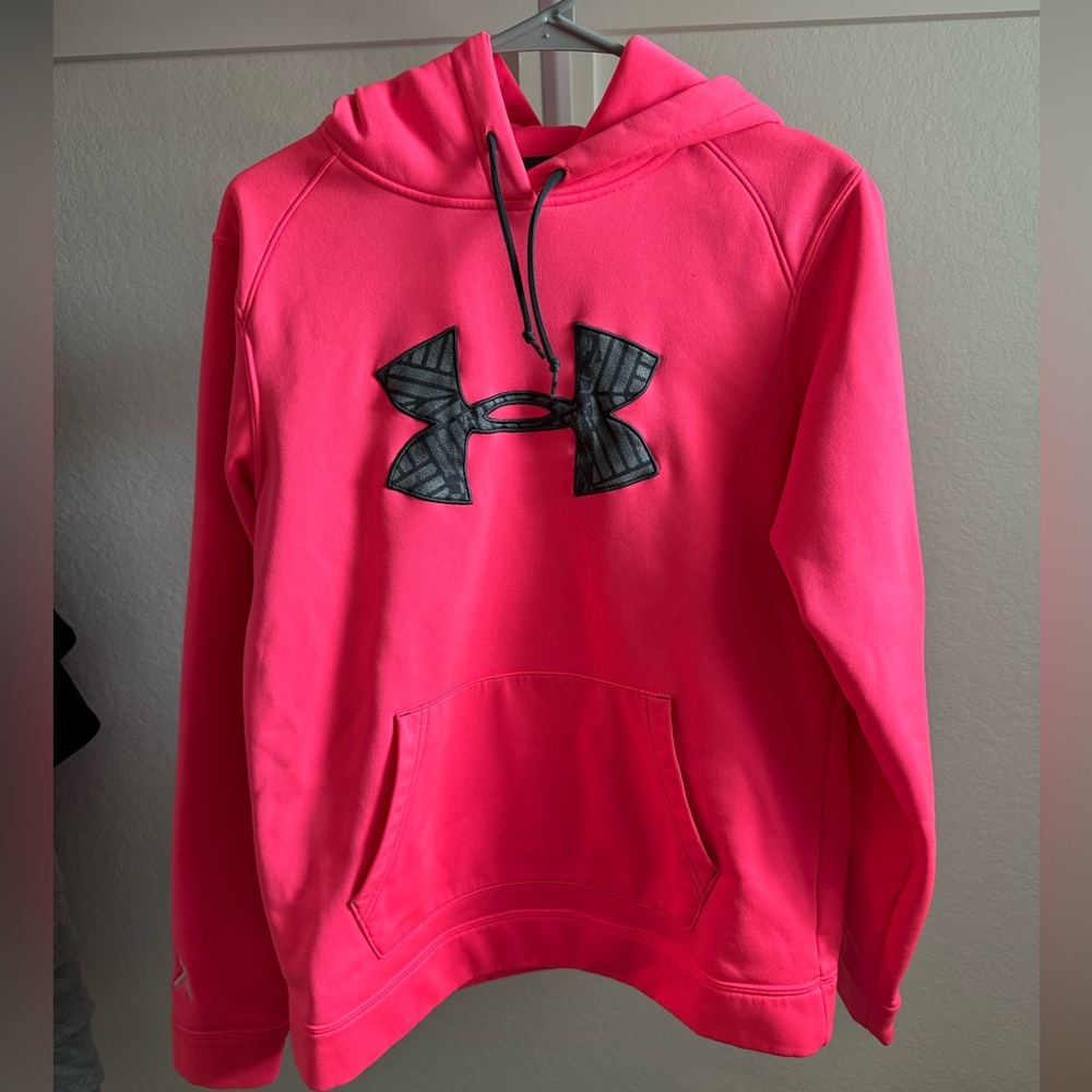 EUC Under Armour Storm Hot Pink Hoodie Women's Pullover Breast Cancer Ribbon - M